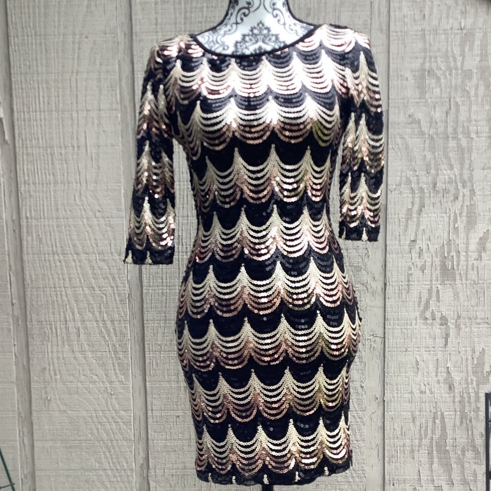 Black/Gold/Beige Sequin Dress